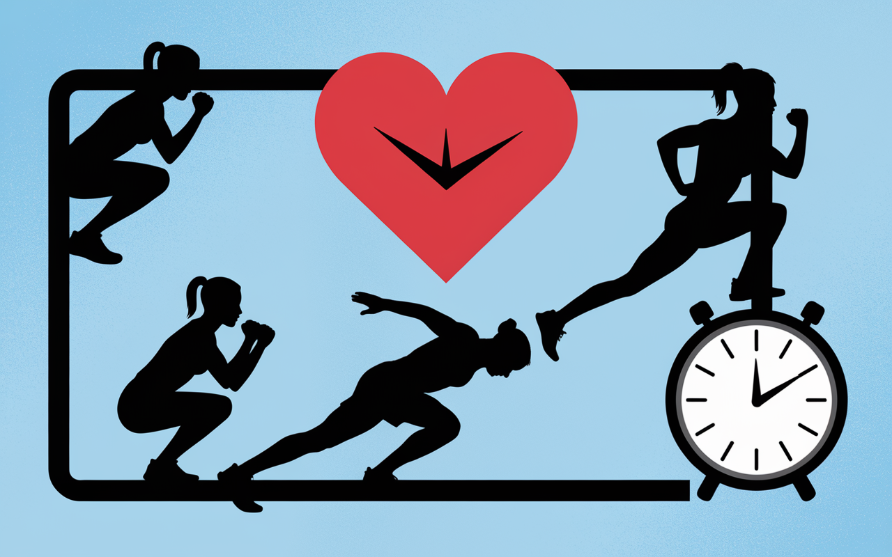Circuit WOD cardio silhouettes squats burpees jumping jacks