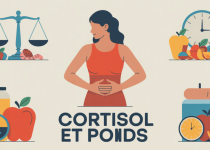 Silhouette équilibre ventre, aliments et horloge, cortisol et poids