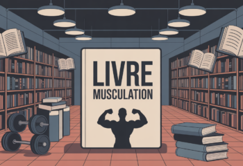 image bibliothèque, livres musculation, haltères