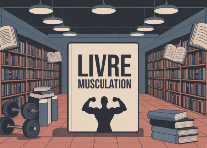image bibliothèque, livres musculation, haltères