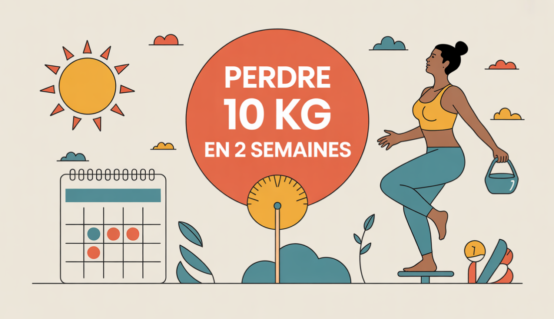 perdre 10 kg en 2 semaines sur balance avec calendrier et ruban