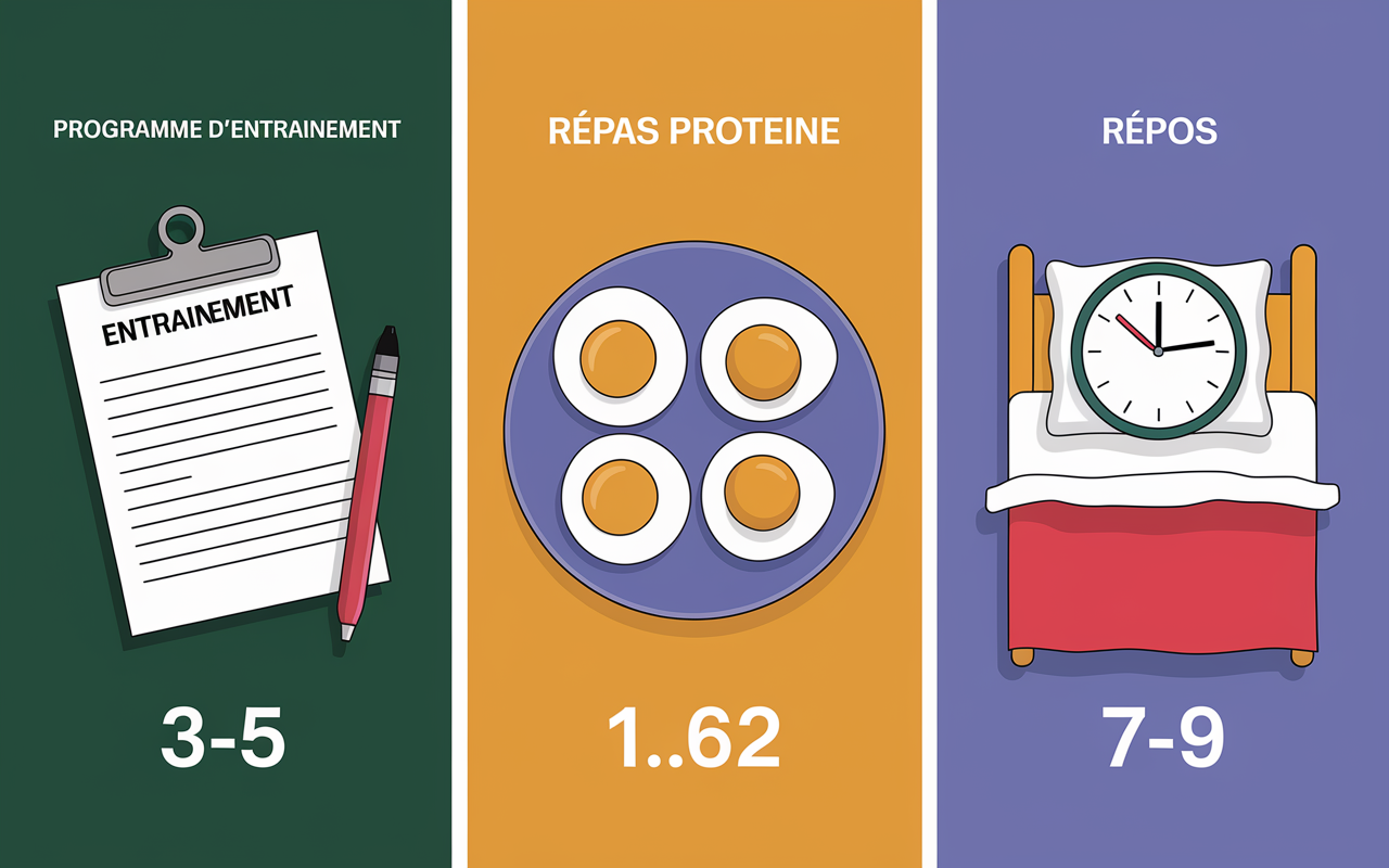Visuel se muscler rapidement piliers entraînement nutrition repos