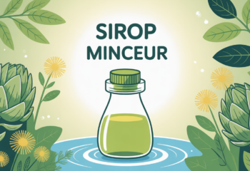 illustration flacon sirop minceur avec plantes et eau