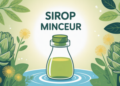 illustration flacon sirop minceur avec plantes et eau