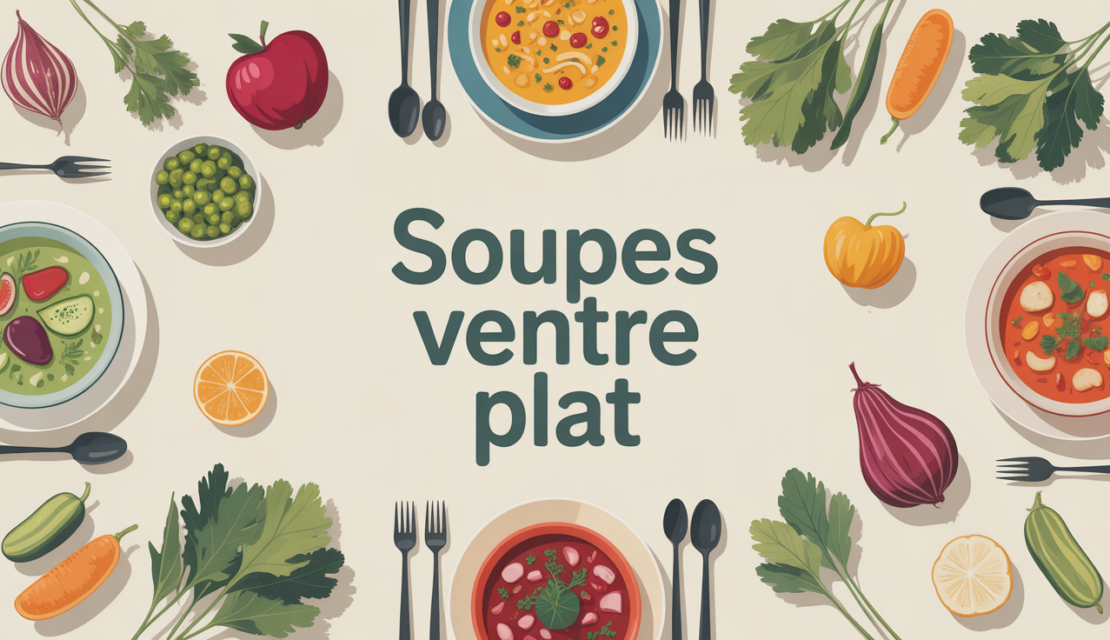 Illustration table familiale bols soupes ventre plat