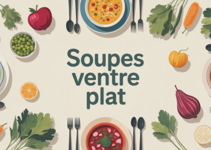 Illustration table familiale bols soupes ventre plat