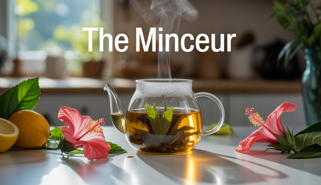 the minceur tasse transparente vapeur et plantes fraiches