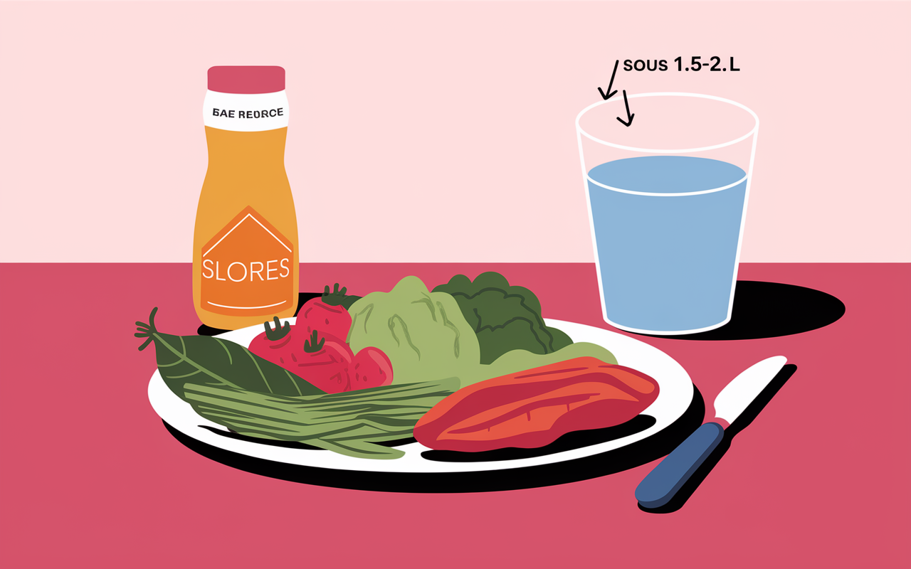 Assiette saine eau ventre plat sans aliments transformés