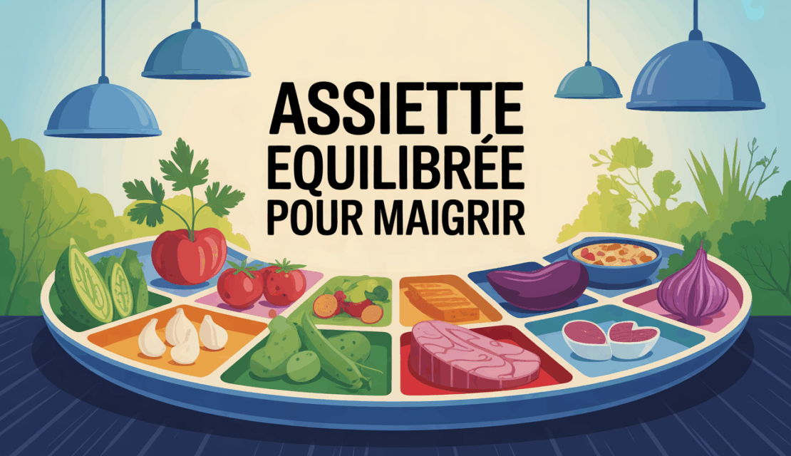 Assiette équilibrée pour maigrir avec légumes, protéines et féculents