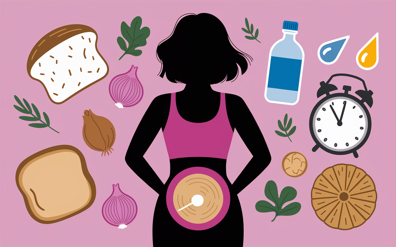 Silhouette femme ventre gonflé aliments hormones digestion