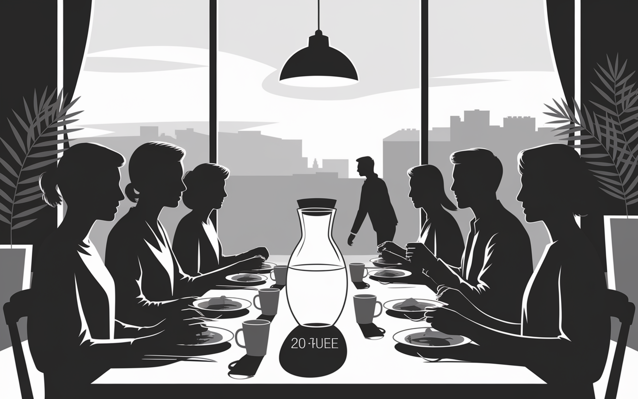Personnes à table conseils routines ventre moins gonflé eau temps