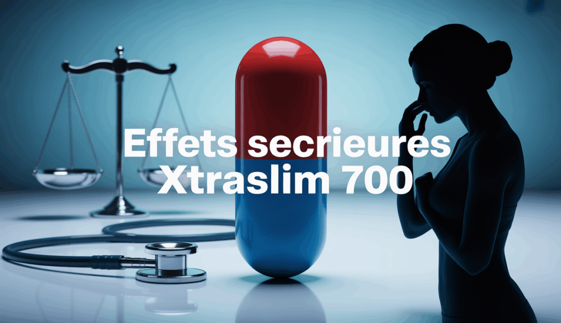 Effets secondaires XtraSlim 700 avec gélule, balance et stéthoscope