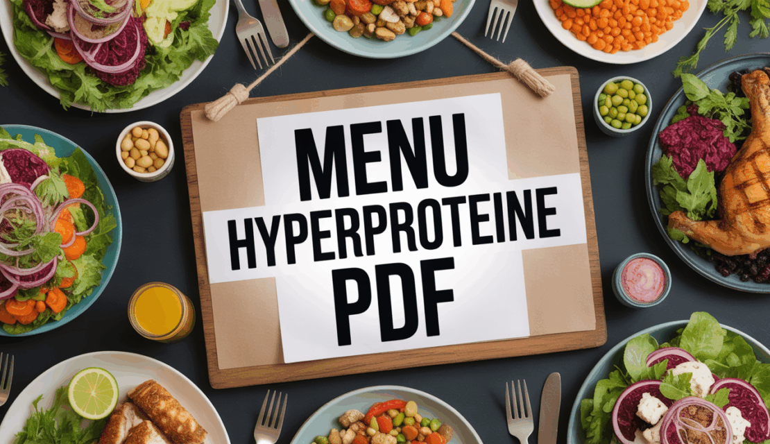 Menu hyperprotéiné PDF sur table de repas sains