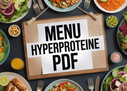Menu hyperprotéiné PDF sur table de repas sains