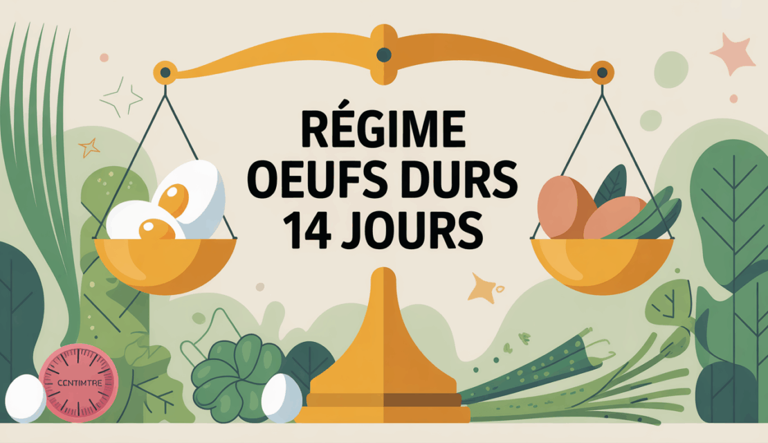 illustration balance œufs durs légumes verts régime 14 jours