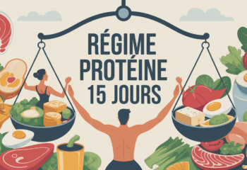 Illustration regime proteine 15 jours homme femme sur balance aliments proteines