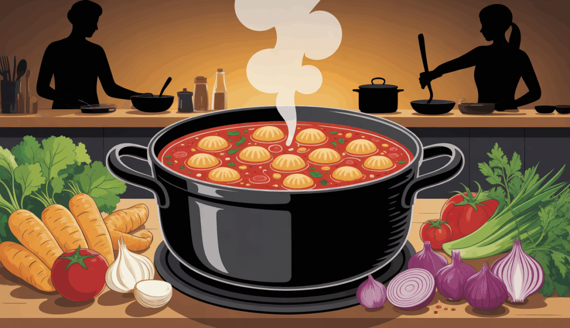 grande marmite soupe aux choux, légumes frais, famille cuisine
