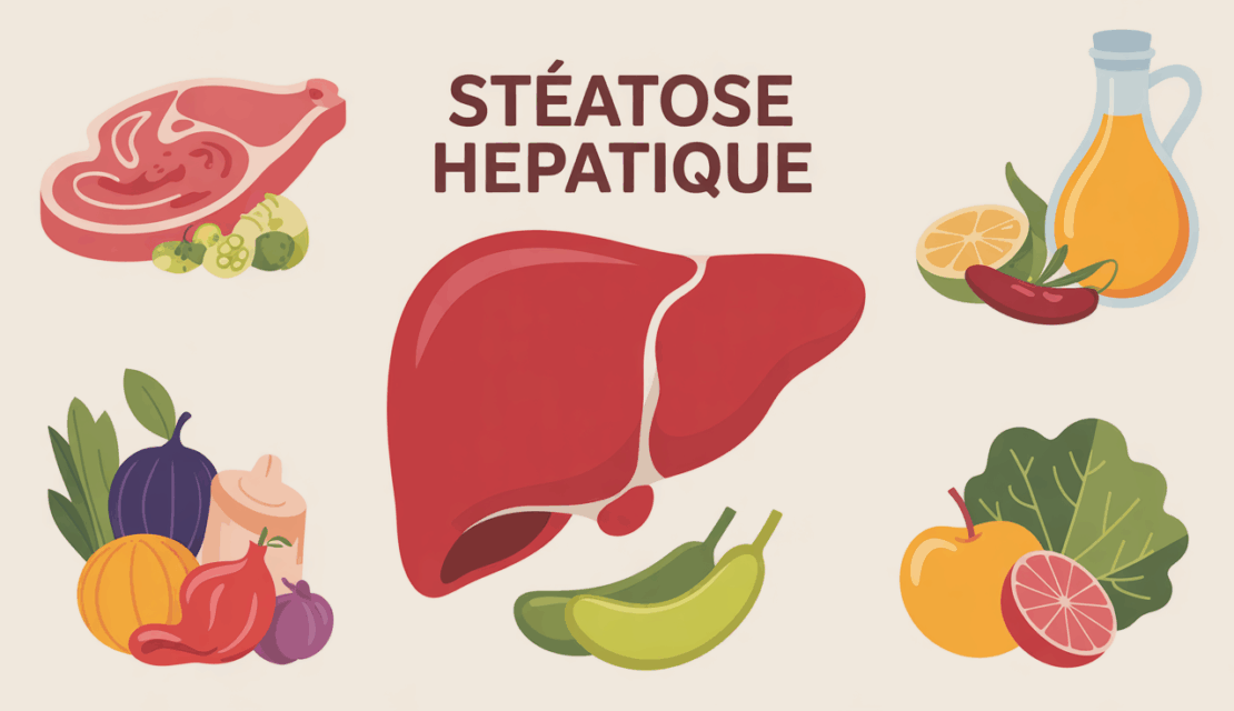 vue stylisee foie entouré aliments sains steatose hepatique