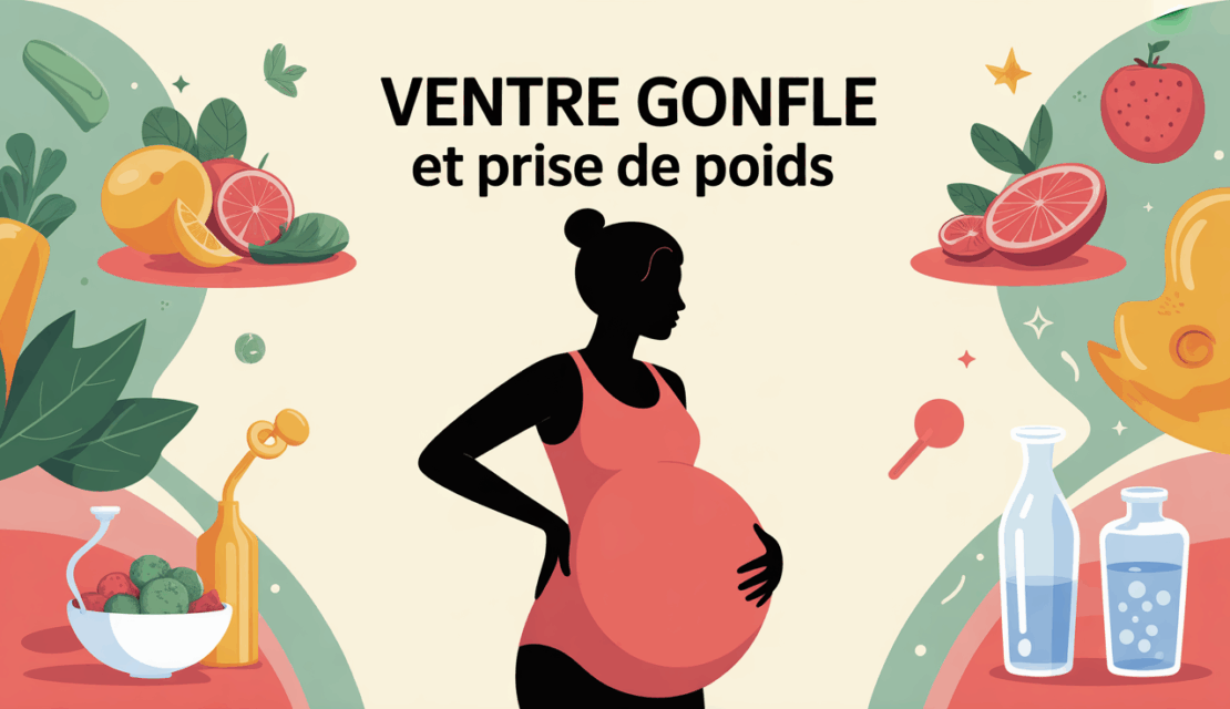 femme main ventre gonfle prise de poids balance aliments eau