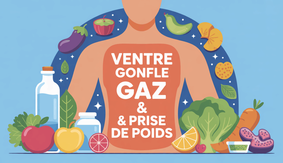 illustration ventre gonfle gaz prise de poids aliments sains