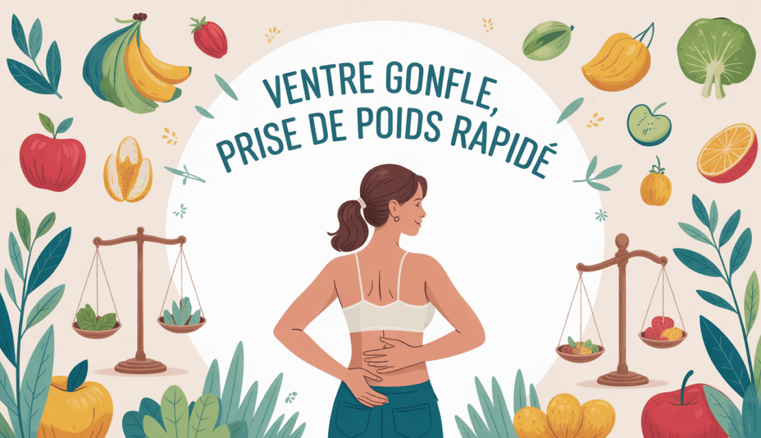 Illustration silhouette femme ventre gonflé prise de poids rapide alimentation naturelle