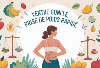 Illustration silhouette femme ventre gonflé prise de poids rapide alimentation naturelle