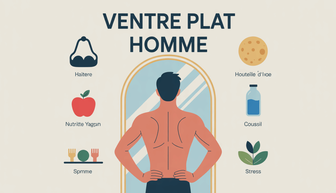 silhouette homme ventre plat et symboles sport nutrition sommeil
