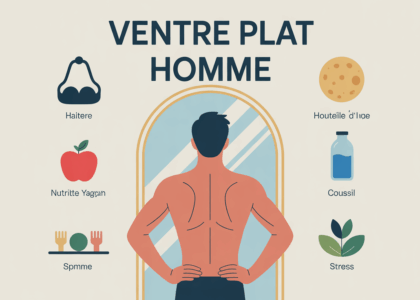 silhouette homme ventre plat et symboles sport nutrition sommeil