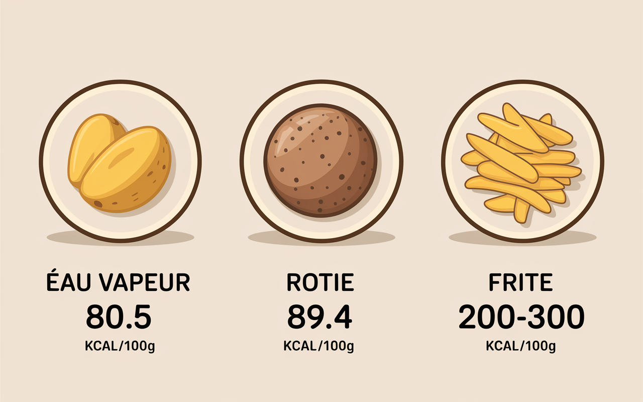 Tableau comparatif calories de la pomme de terre vapeur rôtie frite