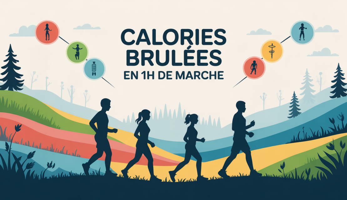 Scène 1h de marche calorie silhouettes chemin nature