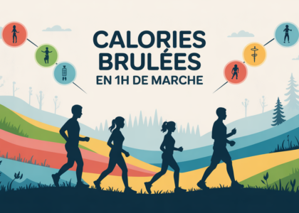 Scène 1h de marche calorie silhouettes chemin nature