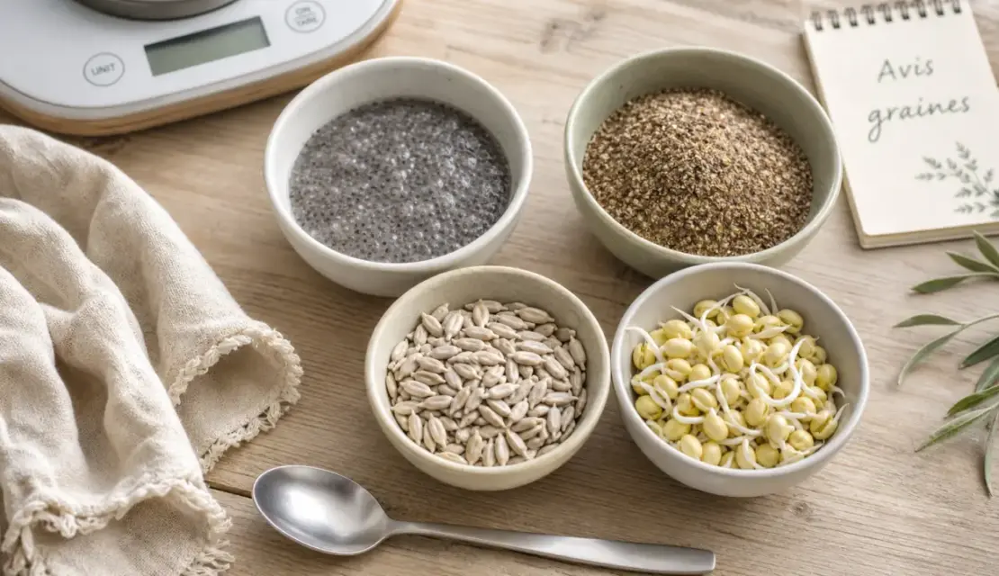 graine pour maigrir rapidement avis : bols de chia, lin, tournesol et soja