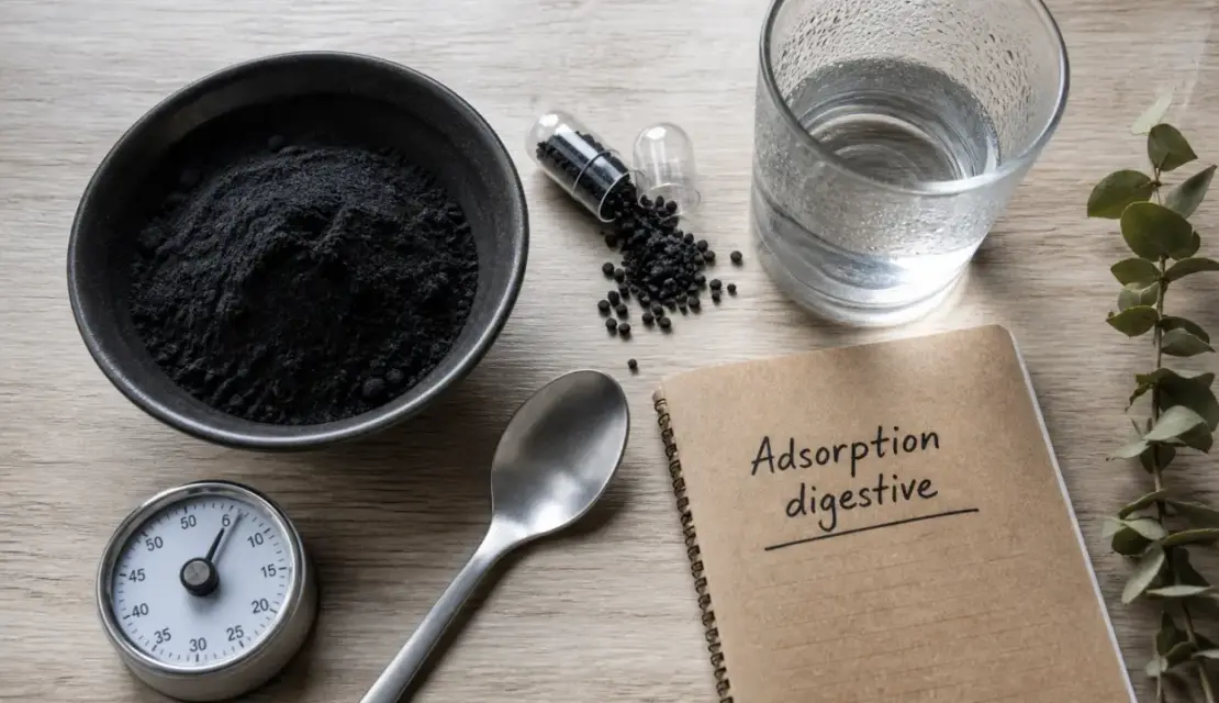 Charbon actif avant de dormir : poudre et gélule, adsorption digestive contre ballonnements