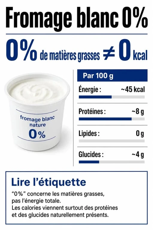 Fromage blanc 0 calories : infographie nutritionnelle sur les calories, protéines et matières grasses