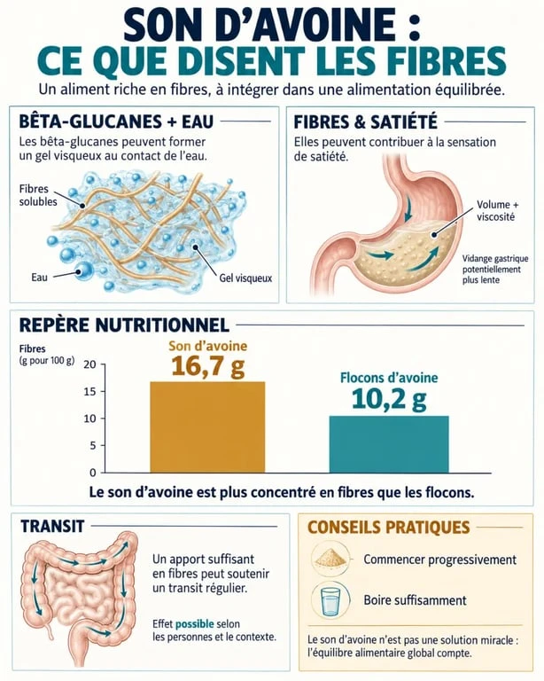 Infographie sur les bienfaits du son d’avoine, ses fibres et ses bêta-glucanes